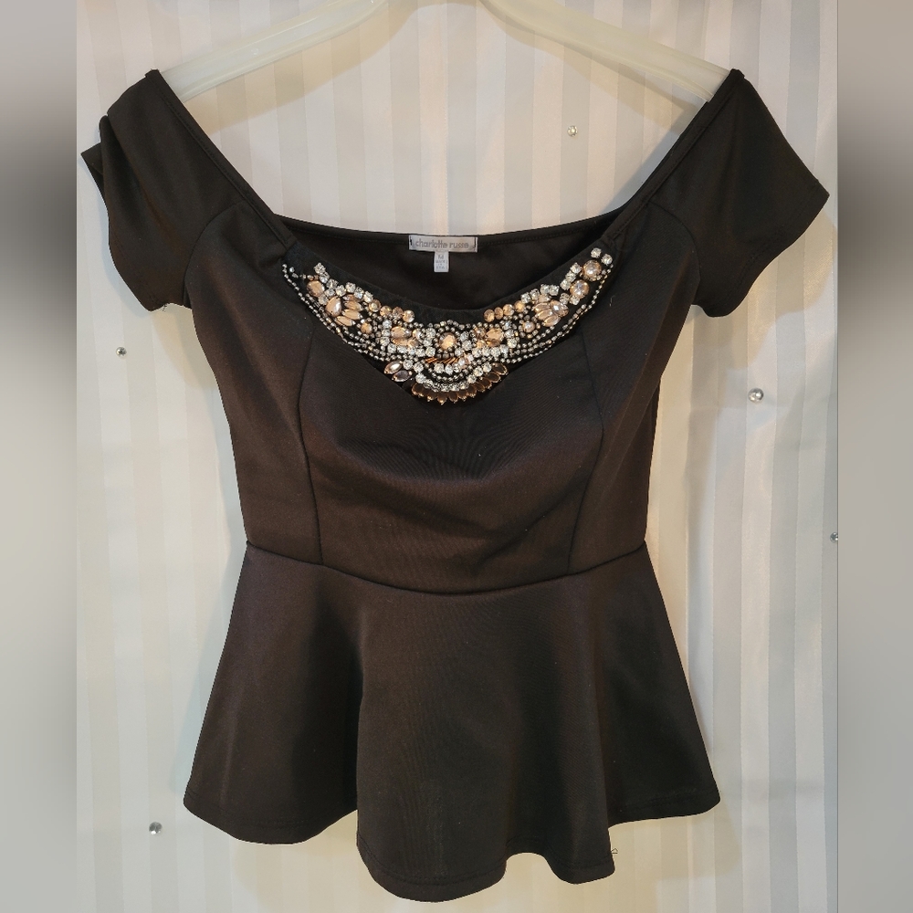 Charlotte Russe M Off shoulder embelished satin like feel top